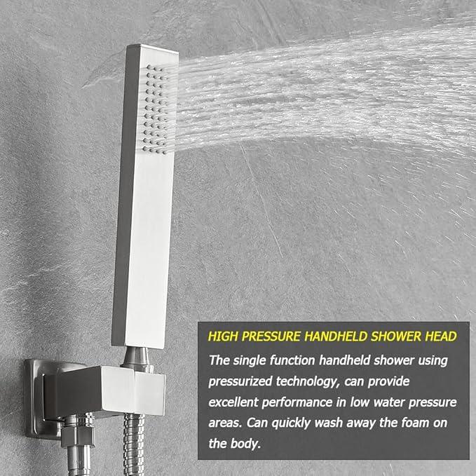 Heable Brushed Nickel Shower System with 8'' Rainfall Shower Head, Handheld Shower head, Bathroom Luxury Rain Mixer Shower Combo Set Wall Mounted Shower Faucet Rough-in Valve and Trim Kit - ModernBath