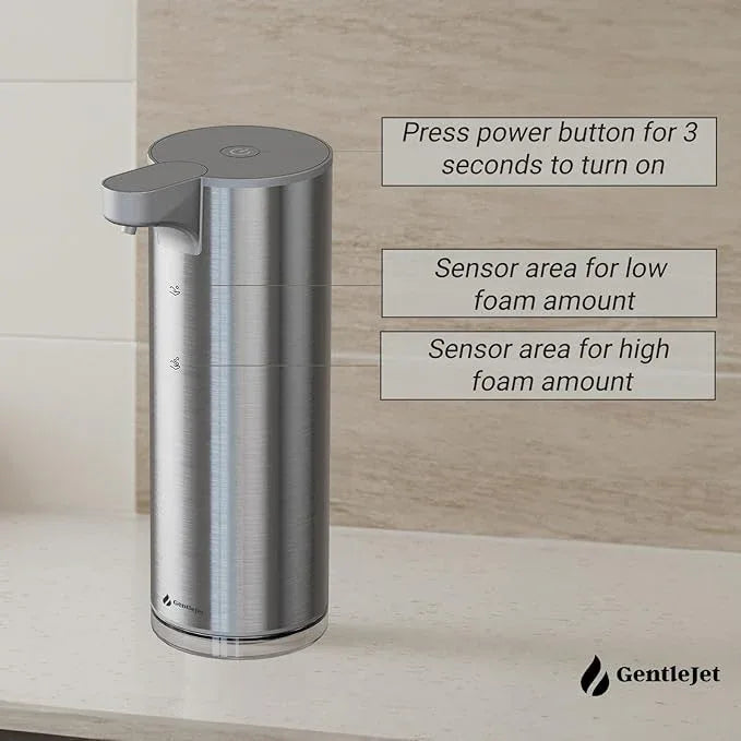 GentleJet EasyFoam Automatic Foaming Soap Dispenser - Touchless Motion Sensor, Rechargeable USB-C, 2 Foam Levels, Stainless Steel, IPX5, 9.5oz Hand Soap Dispenser for Bathroom & Kitchen (Silver) - ModernBath