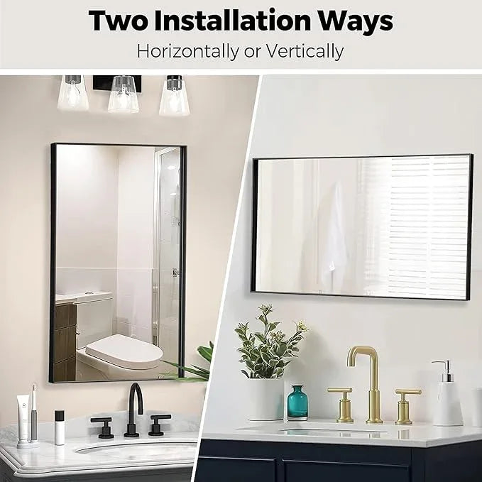 Bonverre 27x40 Inch Black Bathroom Mirror for Wall, Aluminum Frame Rectangle Rectangular Vanity Mirror, Modern Large for Bedroom, Living Room, Horizontal or Vertical - ModernBath