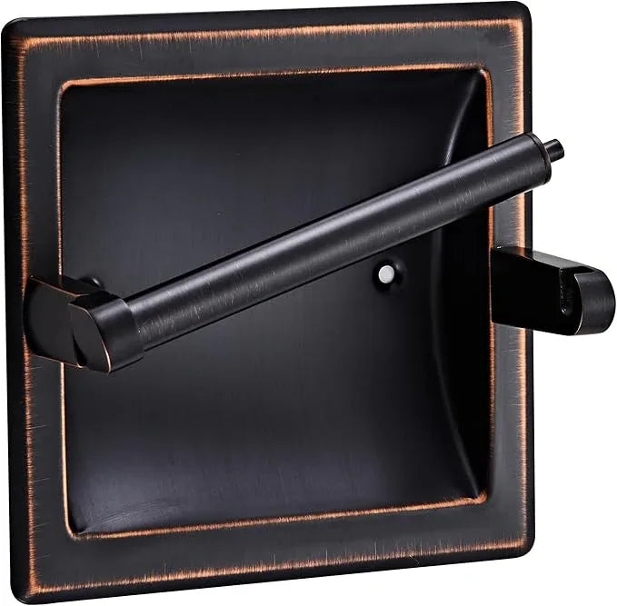 Recessed Oil Rubbed Bronze Toilet Paper Holder, Wall Mounted Heavy Duty Pivoting Toilet Paper Roll Holder with Rear Mounting Bracket in Wall, Easy lnstallation, Stainless Steel ORB - ModernBath