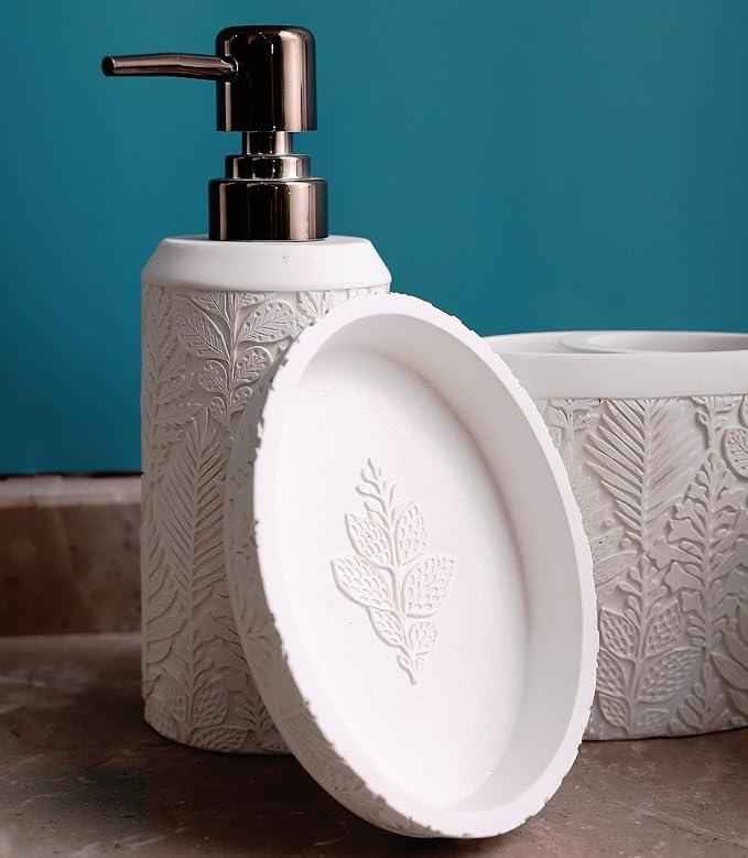 Hymmah Bathroom Accessories Set,Toothbrush Holder,Farmhouse Decor,4 Pcs Resin Gift Apartment Necessities, Contain Toothbrush Cup,Soap Dispenser & Dish,Tumbler - ModernBath