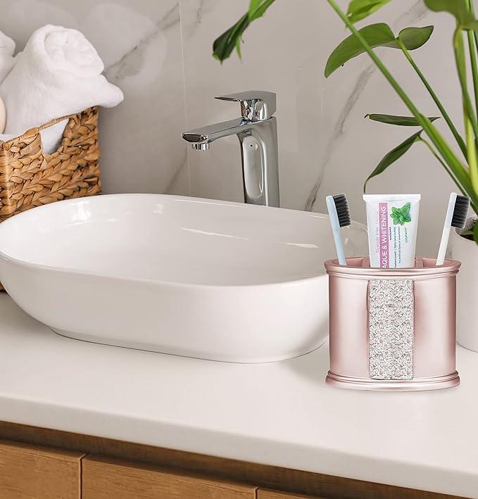 Zahari Home 4pc Sinatra Stylish Bathroom Accessories Set Liquid Soap Dispenser, Tumbler, Tooth Brush Holder and Soap Dish Modern Classic Luxury Decor Bling Mosaic Glass Blush Bathroom Accessories - ModernBath