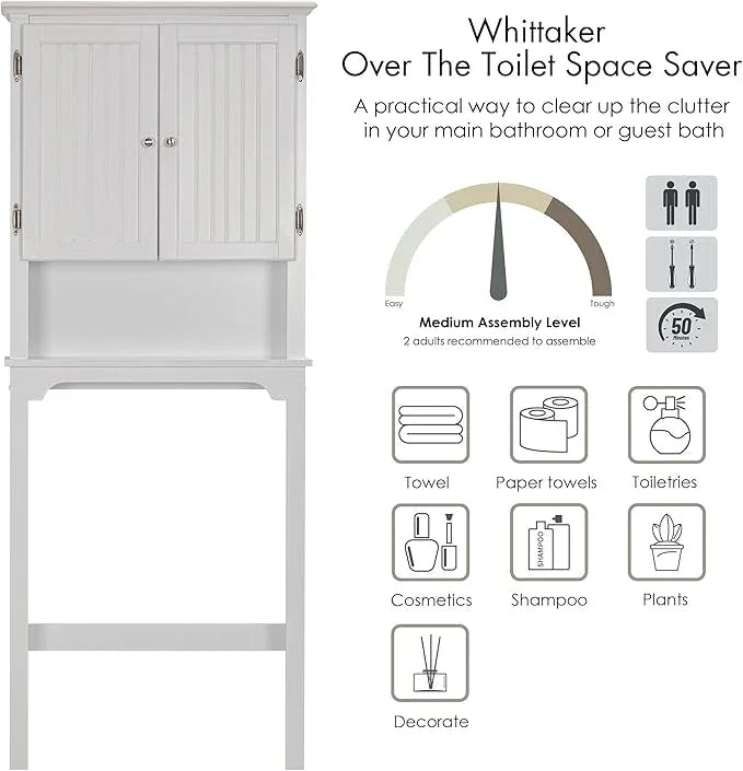 UTEX Over The Toilet Storage Cabinet, Over Toilet Bathroom Organizer with Adjustable Shelves and Double Doors, White - ModernBath