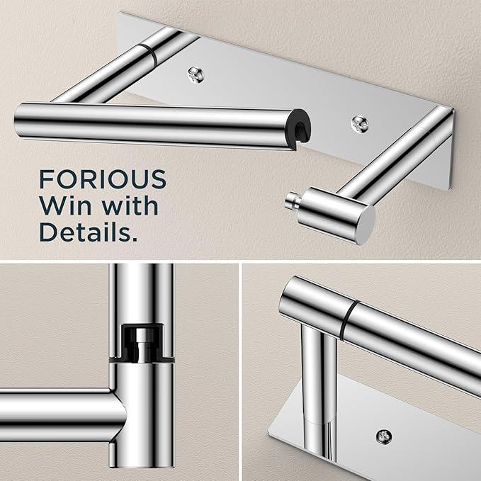 FORIOUS Toilet Paper Holder, Adhesive or Wall Mounted Options, Stainless Steel Rustproof Stick on no Drilling Double Post Pivoting Toilet Tissue Roll Holder Wall Mount for Bathroom, Polished Chrome - ModernBath