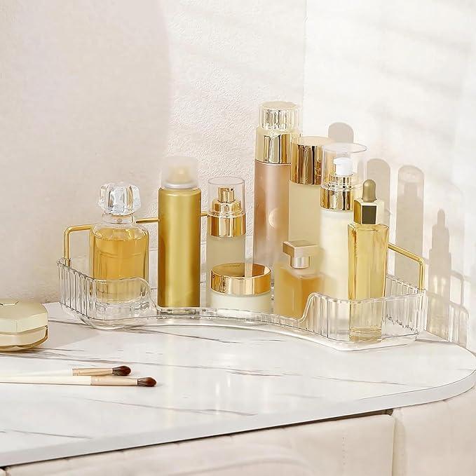 INVSSENE Corner Bathroom Countertop Organizer, Vanity Organizer Trays for Counter, Makeup Organizers, Perfume Tray, Skincare Shelf Storage Gifts for Women Girl Student (Clear, 1 Tier) - ModernBath