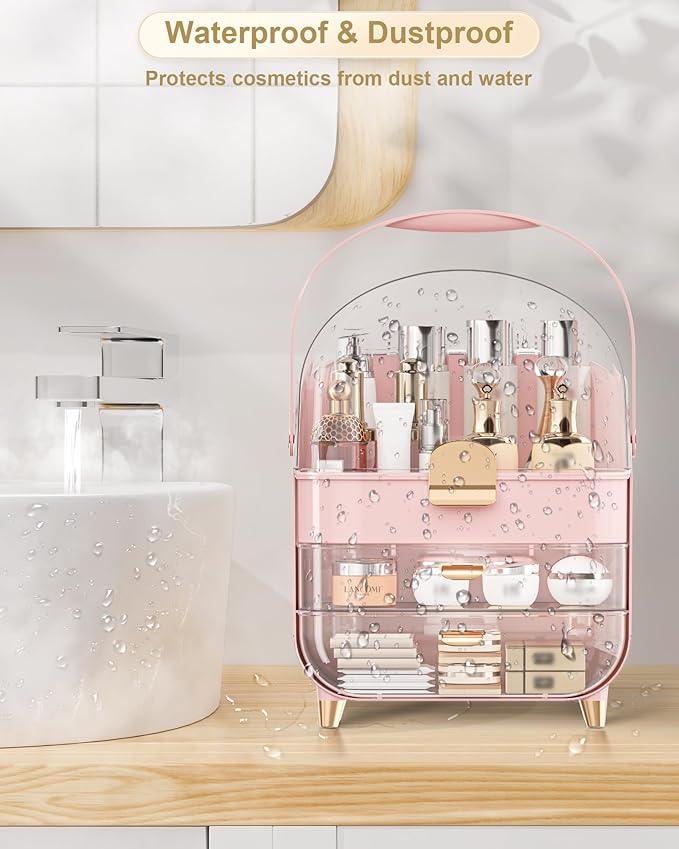 Makeup Organizer Countertop, Skincare Holder Bathroom Counter Organizer, Storage Box Cosmetic Display Cases, Teen Girl Gifts Make up Organizers for Vanity, Dresser (Pink) | Skincare Holder, Teen Girl Gifts, Trendy Stuff, Make up Organizers - ModernBath