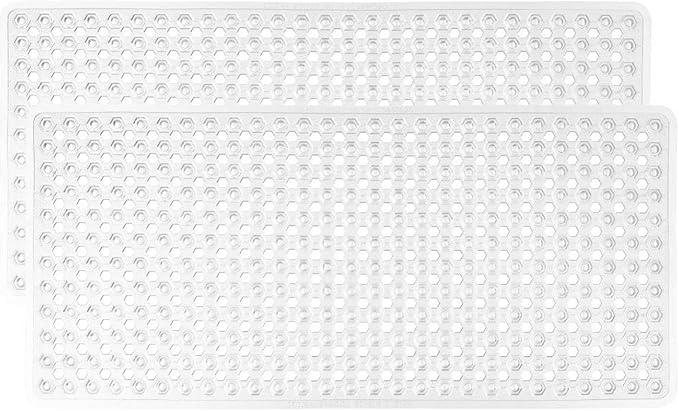 GORILLA GRIP Patented Bath Tub Shower Mat, 2 Pack, Machine Washable Bathtub Floor Liner Mats, Suction Cups and Drain Holes to Keep Tubs Clean, Soft on Feet, Bathroom Essentials, 35x16 Inch, Clear - ModernBath