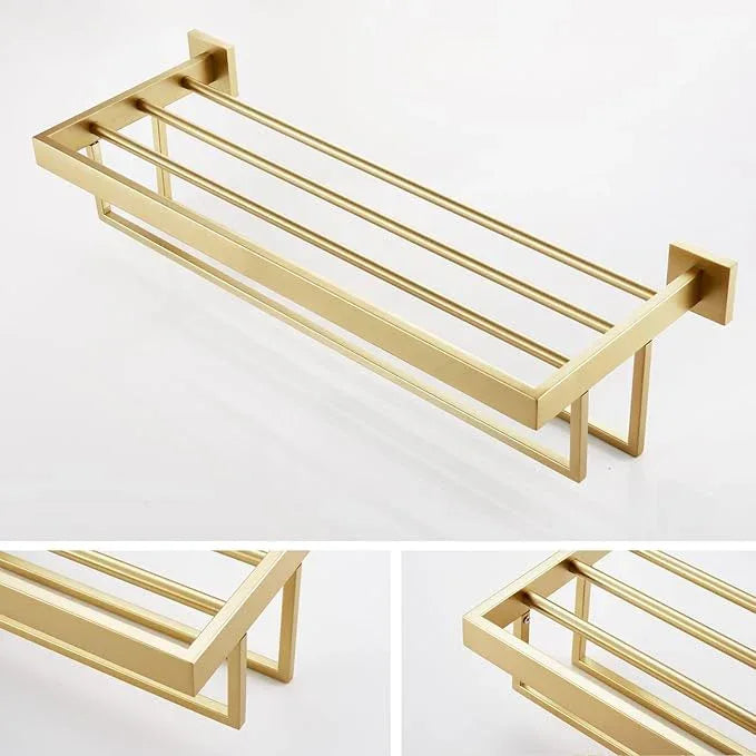 KOKOSIRI Towel Shelf Holder 20'' Bathroom Towel Rack with Two Bath Towel Bars Rails SUS304 Stainless Steel Wall Mount, Brushed Gold B6003BG-L20 - ModernBath