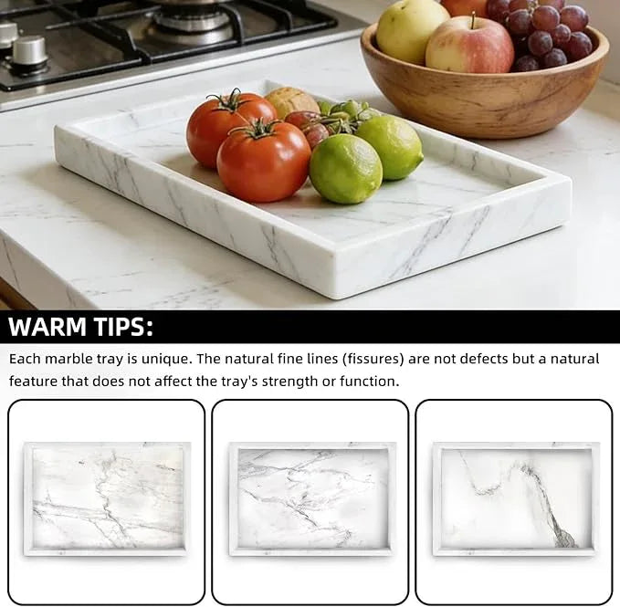Yew & Tulip Natural Marble Vanity Tray, Nature White Marble with Spots Serving Tray for Bathroom, Kitchen, Vanity, Home Decor, Wedding etc. (12" x 8" x 1.2") - ModernBath