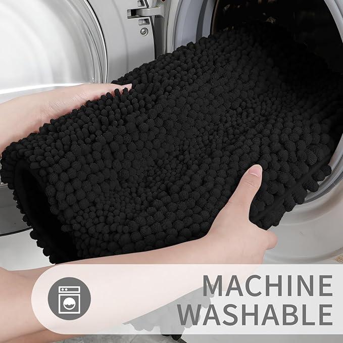 Yimobra Toilet Rugs U Shaped Washable 24 x 20, Non Slip and Super Absorbent Toilet Mat, Quick Dry, Ultra Luxury Microfiber Chenille Plush Fluffy Contour Bath Rugs for Toilet Base, Black - ModernBath