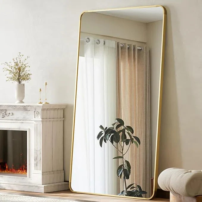 BEAUTYPEAK Gold Full Length Mirror, 71"x32" Rounded Corner Floor Mirror Standing Hanging or Leaning Against Wall, Suitable for Bedroom or Dressing Room - ModernBath