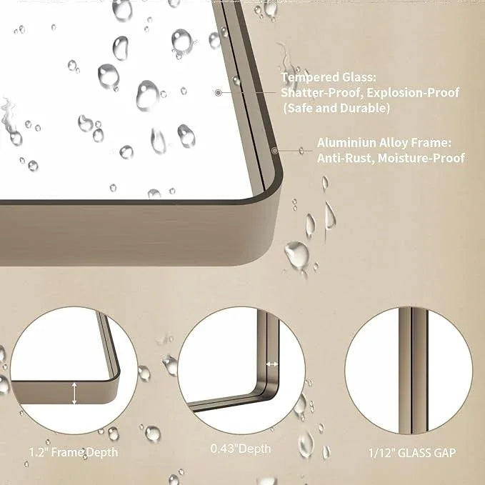 LOAAO 60”X28” Bronze Bathroom Mirrors for Vanity, Rounded Rectangle Brushed Bronze Metal Frame Mirror, Anti-Rust, Tempered Glass, Hangs Horizontally or Vertically - ModernBath