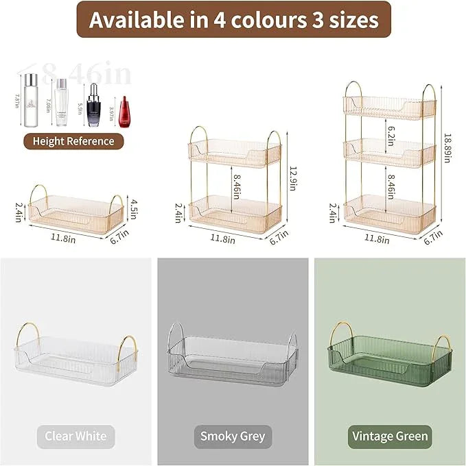 YCIA&DONE Bathroom Organizer Countertop, Makeup Storage, Skincare Cosmetic Tray Shelf, Perfume Holder Rack for Vanity Counter, Large Capacity, Easy to Install, Clean, 1 Tier, Amber Gold - ModernBath