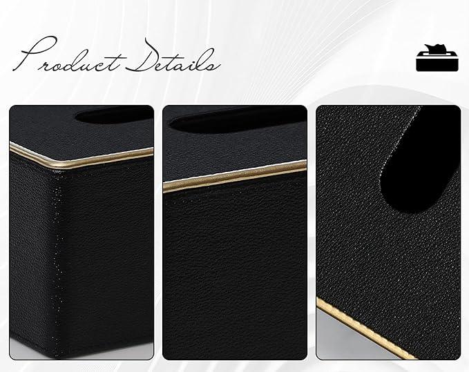 GOLRANLYE Tissue Box Cover Square PU Leather Facial Tissue Box Holder for Dresser Bathroom Decor (Black Pearl) - ModernBath