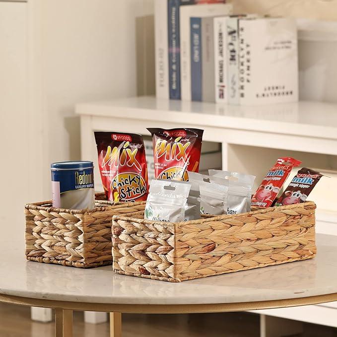Vagusicc 3 Section Wicker Storage Basket, Hand-Woven Water Hyacinth Storage Baskets, Wicker Baskets for Storage, Toilet Paper Basket for Toilet Tank Top, Small Baskets for Organizing Shelves, 2-Pack - ModernBath