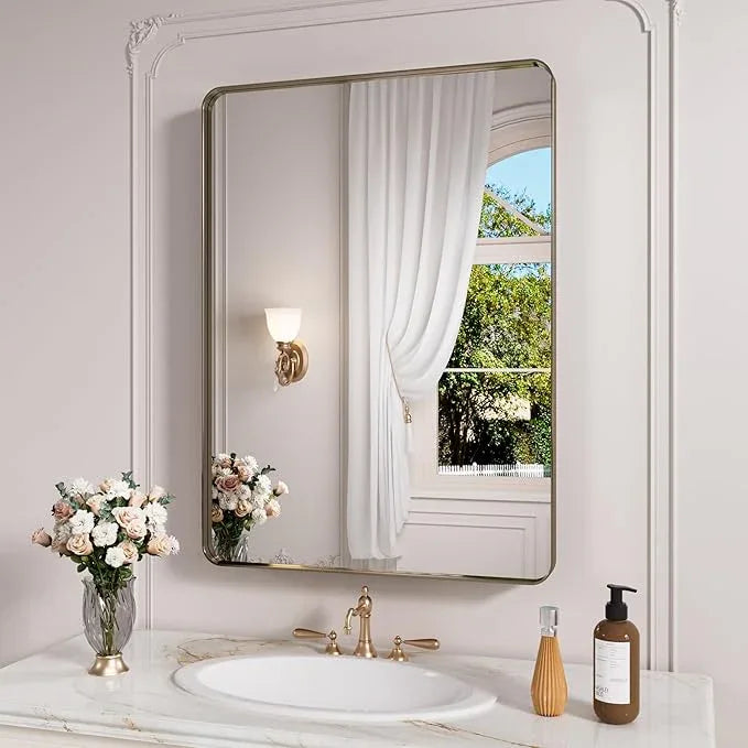 JISOSO Bronze Bathroom Mirror 20x30 Inch, Brushed Bronze Metal Frame Mirror for Wall, Rounded Rectangle Bathroom Vanity Mirror with Tempered Glass, Anti-Rust, Horizontal/Vertical - ModernBath