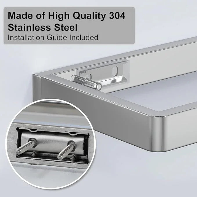20IN Bathroom Shelves/Shelf Glass Wall Mount Floating Shelves for Bathroom Tempered Glass Rectangular 1 Tier Organizer Wall Shelf (Chrome Polished, 20'') - ModernBath