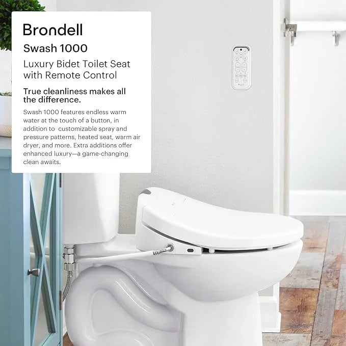 Brondell S1000-RW Swash Electric Bidet Toilet Seat with Oscillating Stainless Steel Nozzle, Round, S1000-Standard Profile - ModernBath