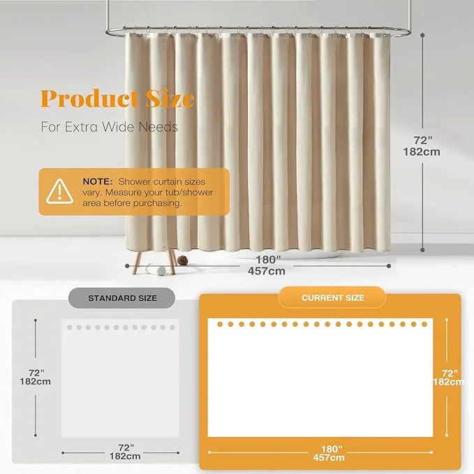 BTTN Clawfoot Tub Shower Curtain - 180 x 72 Extra Wide Linen Textured Weighted Fabric Shower Curtain Set with 32 Hooks, Large Hotel Simple Neutral Polyester Shower Curtains for Bathroom - Cream/Beige - ModernBath
