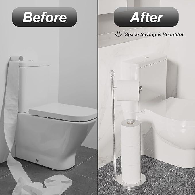 Toilet Paper Holder for Bathroom, Heavy Weighted Metal Free Standing Toilet Paper Storage with Crystal Ball, Toilet Paper Stand for Bathroom Accessories, Brushed Nickel [Holds MEGA Rolls] - ModernBath