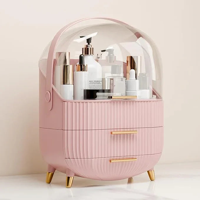 lurcns Makeup Organizer for Vanity Cosmetics Skincare Organizers with Lid and Drawers Display Cases for Countertop (Pink) | for Vanity, Organizers, with Lid, and Drawers, for Countertop - ModernBath