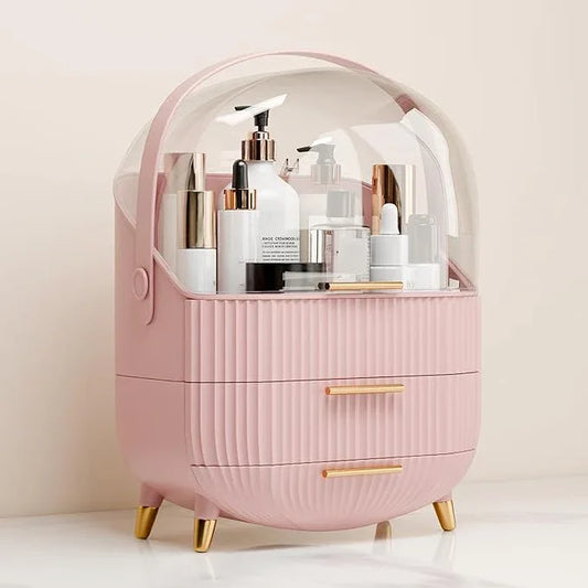 lurcns Makeup Organizer for Vanity Cosmetics Skincare Organizers with Lid and Drawers Display Cases for Countertop (Pink) | for Vanity, Organizers, with Lid, and Drawers, for Countertop - ModernBath