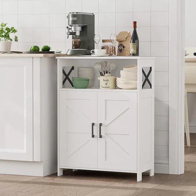 Homhedy Farmhouse Bathroom Storage Cabinet with 2 Doors, Toilet Paper Cabinet with Adjustable Shelves, Small Bathroom Cabinet for Kitchen/Laundry/Living Room, 11.8 x 23.6 x 31.5 Inches, White - ModernBath