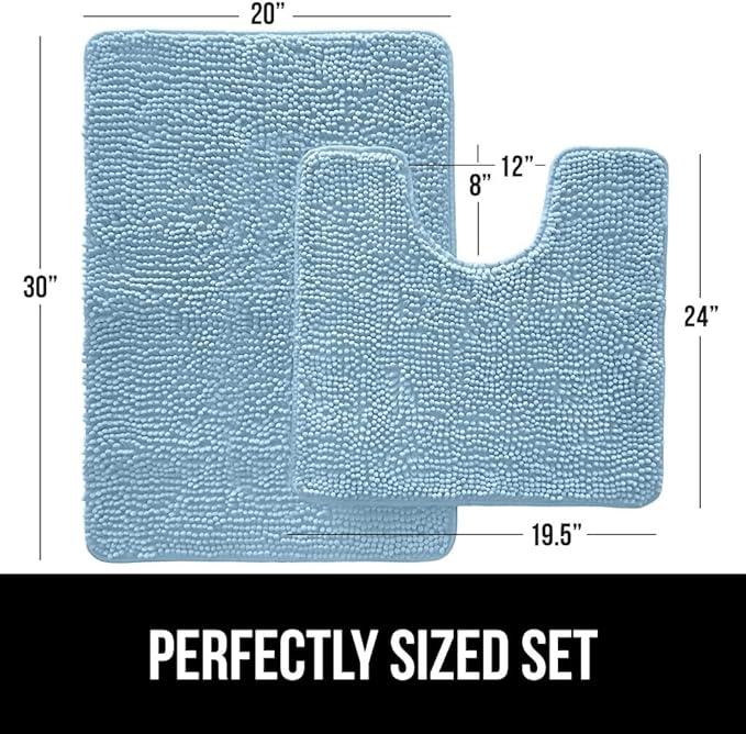 GORILLA GRIP Bathroom Rug Sets, Soft Chenille 2 Piece Area Rugs Set, Toilet Base Mat and 30x20 Carpet, Absorbent Microfiber Washable Mats Dry Quickly, Home Décor and Bath Room Accessories, Sky - ModernBath