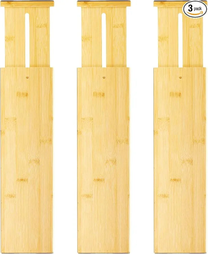 VaeFae 3 Pack Bamboo Drawer Dividers, 4" High Adjustable 16.6" - 21.8" Clothes Drawer Organizers, Expandable Separators for Bedroom/Bathroom/Kitchen/Office Storage - ModernBath
