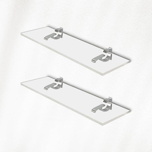 Clear Acrylic Shelves 11.5 inches, 3/4" Thick Transparent Wall Mounted Floating Shelves for Bedroom, Living Room, Bathroom, Kitchen -‎ with Screws and Chrome Finish Brackets, Pack of 2 - ModernBath