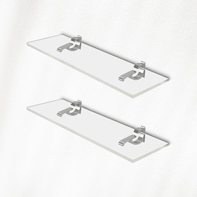 Clear Acrylic Shelves 14.5 inches, 3/4" Thick Transparent Wall Mounted Floating Shelves for Bedroom, Living Room, Bathroom, Kitchen -‎ with Screws and Chrome Finish Brackets, Pack of 2 - ModernBath