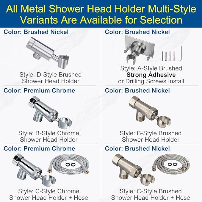 Shower Head Holder All Metal, Brass Adjustable Shower arm Bracket for Handheld, Hand held Showerhead Holder (B-Style Shower Arm Mount Premium Chrome - ModernBath