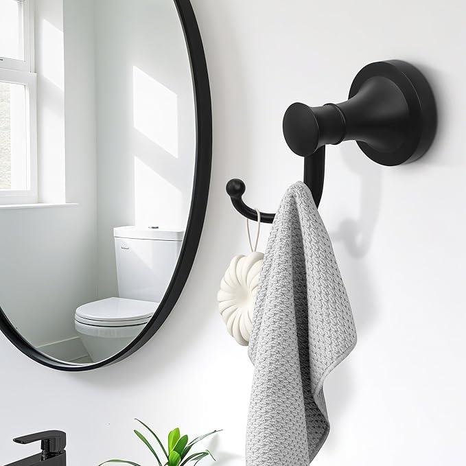 Black Bathroom Towel Hook, Matte Black Bathroom Robe Hook, Heavy Duty Double Towel Hooks Bath Modern Coat Clothes Hook Wall Mounted for Kitchen Washroom - ModernBath
