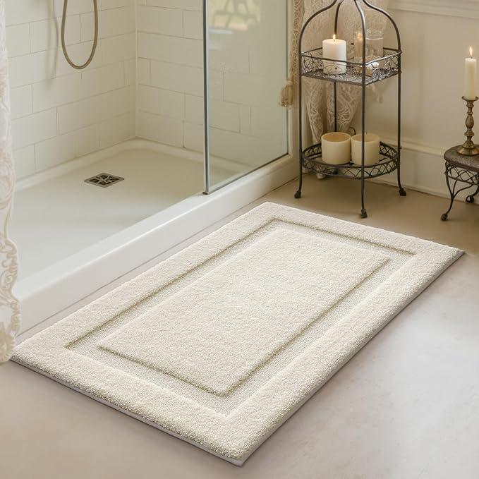 LUMI Ultra Soft Bathroom Rugs Non Slip with Rubber Backing, Absorbent Washable Bath Mat Quick Dry, Upgraded Premium Microfiber Plush Carpet for Bathtub and Shower Floor, Ivory White, 20x32 - ModernBath