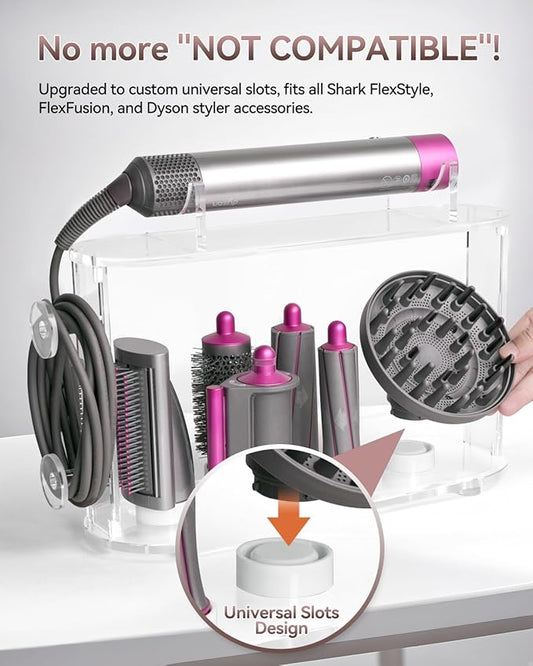 Affogato Storage Holder Compatible with Dyson Airwrap Styler Accessories, Acrylic 6 Holes Countertop Organizer Stand, Desktop Organizer for Storage Long Barrel Attachments for Bathroom