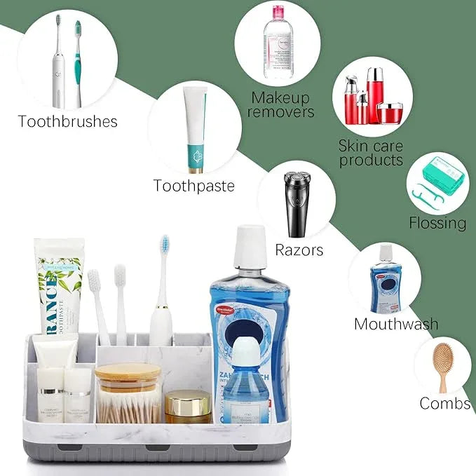 GFWARE Marble Bathroom Countertop Organizer - Detachable 7 Slots Kids Electric Toothbrush and Toothpaste Holde Drainage for Bathroom Accessories Organization Counter Vanity Storage, Grey - ModernBath