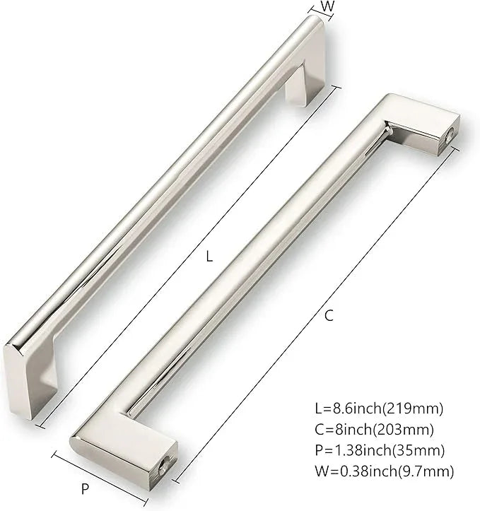 khtumeware 8 Inch Hole Center 10 Pack Polished Nickel Cabinet Pulls Heavy Duty Solid Kitchen Drawer Handle, Hardware for Bathroom, Drawer, Cabinet, Door Cabinet - ModernBath