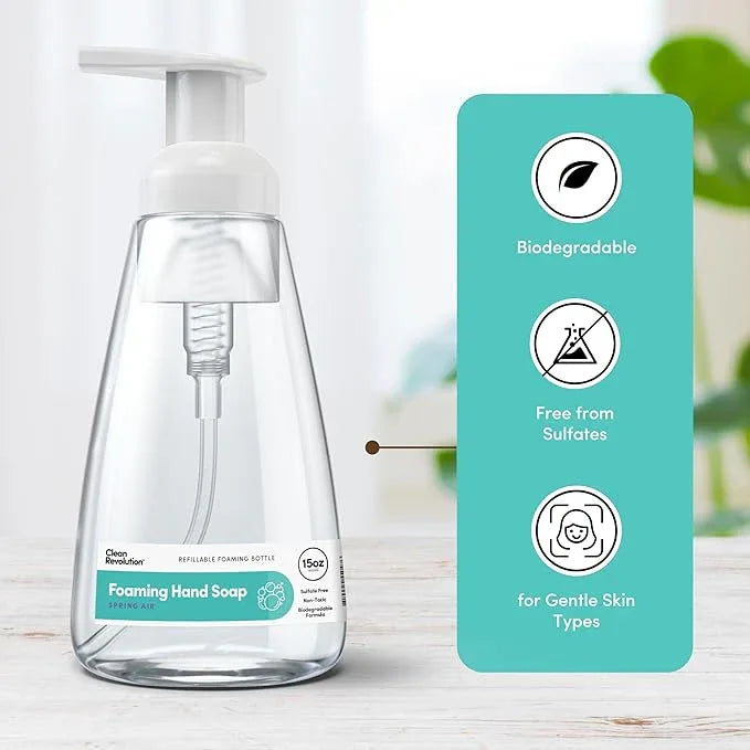 Clean Revolution Foaming Hand Soap | Gentle, Moisturizing | Ready To Use | Real Essential Oils | Spring Air | 15.25 Fl Oz - Made in USA - ModernBath
