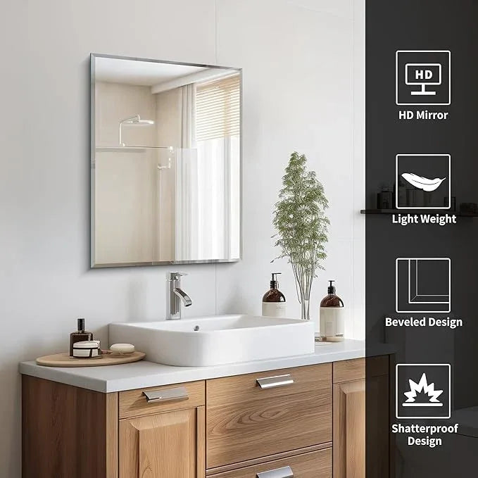 CILIBER 18x24 Beveled Mirror, Frameless Beveled Bathroom Mirrors for Wall, Upgraded Shatterproof Rectangle Vanity Mirror with Beveled Edge for Bathroom, Bedroom, Living Room and Entryway - ModernBath