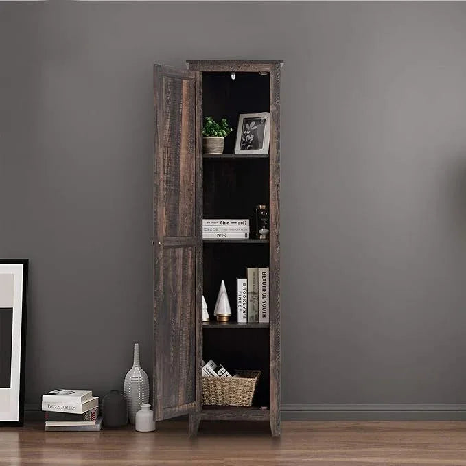 Giantex Tall Storage Cabinet Free Standing Floor Storage Tower with Four Shelves and Single Door, Narrow Cabinet for Bedroom, Living Room, Bathroom 17x16x72 Inch Utility Storage Cabinet (Coffee) - ModernBath