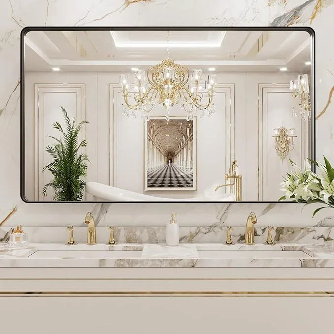 LOAAO 50X30 Inch Black Metal Framed Bathroom Mirror for Wall, Matte Black Bathroom Vanity Mirror Farmhouse, Large Rounded Rectangle Mirror, Anti-Rust, Tempered Glass, Hangs Horizontally or Vertically - ModernBath