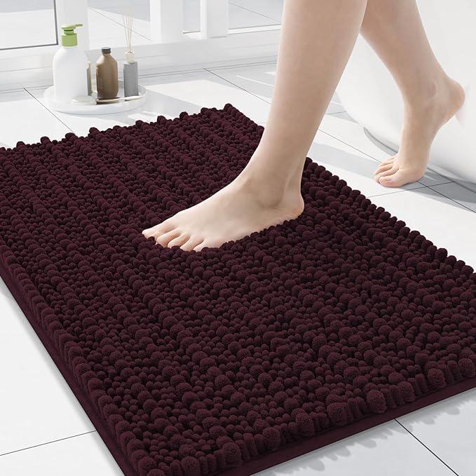 Arotive Luxury Chenille Bathroom Rug Mat, Extra Soft Thick Absorbent Shaggy Bath Rugs, Non-Slip Machine Wash Dry, Plush Bath Mats for Bathroom, Shower and Tub, 24x16, Black Cherry - ModernBath