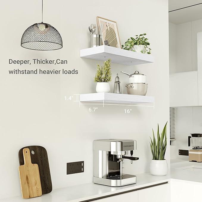 Vivelove 16 inch Floating Shelves for Wall, Bathroom Shelves Over Toilet, Wall Shelf for Bedroom, Living Room, Kitchen, Office Home Decor, Narrow Shelves with Invisible Brackets - Set of 2, White - ModernBath