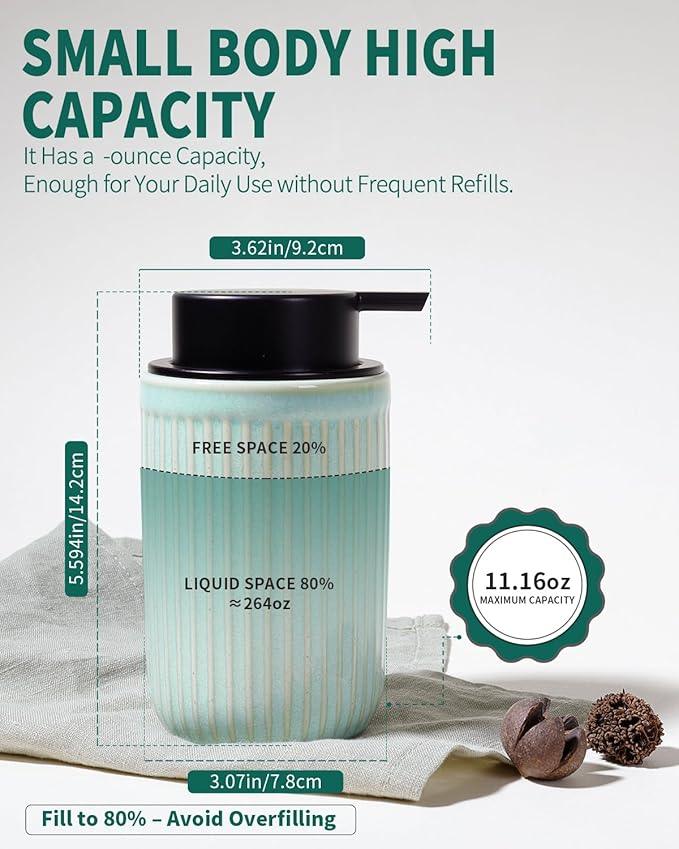 BosilunLife Foam Hand Soap Dispenser - Ceramic Foaming Soap Dispenser for Bathroom 12oz Refillable Liquid Lotion Soap Dispenser with Rust-Proof Foaming Pump for Countertop (Light Green) - ModernBath