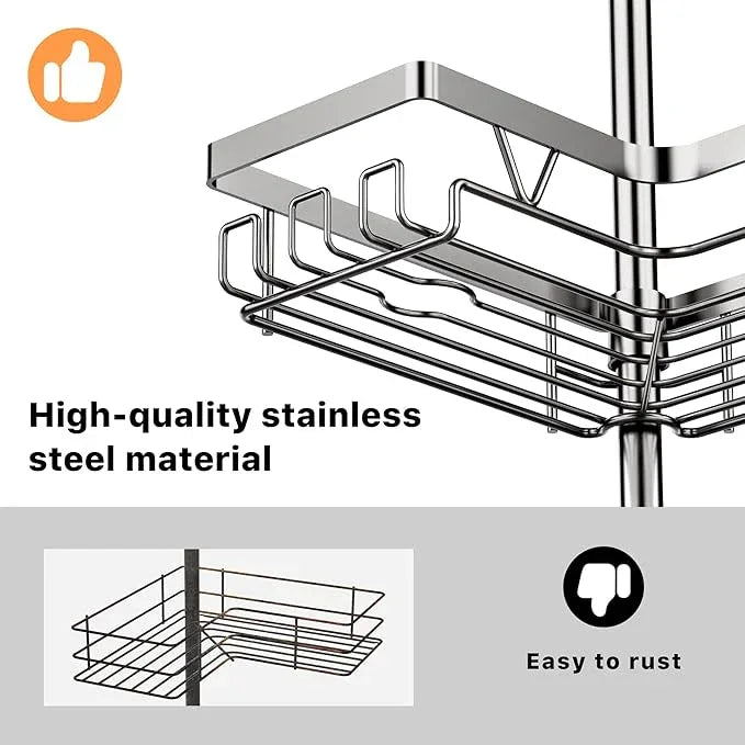 KEGII Corner Shower Caddy Tension Pole with Soap Dish & Razor Holder, Adjustable Bathroom Organizer with Hooks, 25-114.2 Inch Rustproof Storage Shelf for Renters & Apartments, Gunmetal Gray - ModernBath