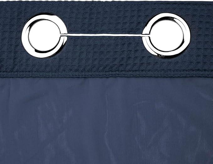 River Dream Navy Blue Fabric Shower Curtain Set, Cotton Blend, Waffle Weave, with Snap in Replacement Liner，71 x 74 inches - ModernBath