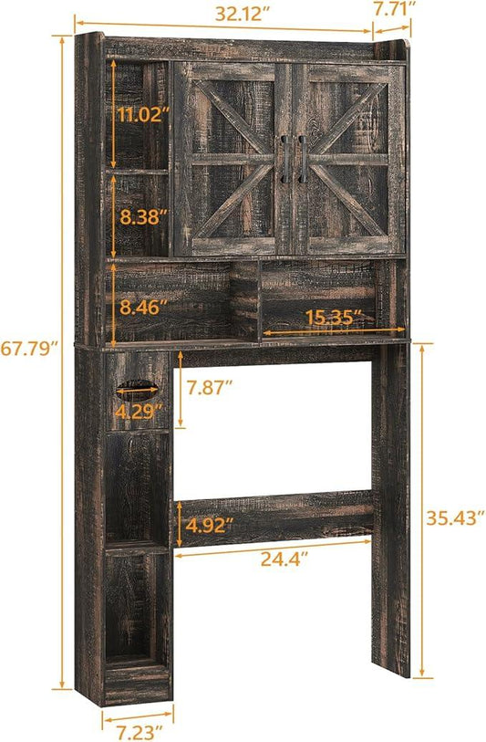 Over The Toilet Storage Cabinet, Farmhouse Storage Cabinet Over Toilet with 2 Barn Doors & Toilet Paper Holder Stand，Home Space-Saving Toilet Rack, for Bathroom, Restroom, Laundry - ModernBath