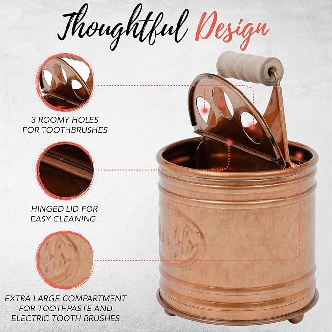 Autumn Alley Rustic Bathroom Accessories Set 4 - Copper Farmhouse Soap Dispenser, Toothbrush Holder, 2 Apothecary Jars Qtip Holder - Rustic Bathroom Decor – Farmhouse Bathroom Accessories - ModernBath