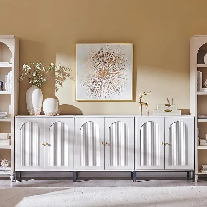Bathroom Cabinet with Storage, 92.63" W Fluted Arched Free Standing Floor Cabinet w/Adjustable Shelves, Modern Sideboard Cabinet for Bathroom, Kitchen, Living Room, Entryway, White - ModernBath