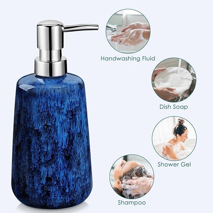 vancasso Blue Bathroom Accessories Set, Ceramic Soap Dispenser and Toothbrush Holder Sets, Stoneware 4 Pcs Bathroom Sink Set for Modern Home Decor, Series Starry - ModernBath